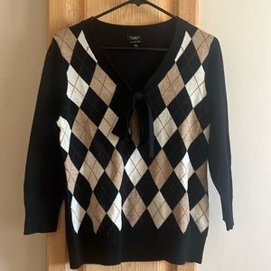 Talbots Italian merino argyle v-neck with bow